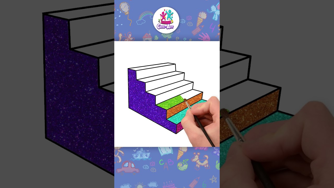How to Draw 3D Stairs – Simple Tutorial 🎨 #shorts #drawing #coloring