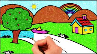 Easy Scenery Drawing 🌊🌴| Step By Step Drawing Tutorial | Chiki Art | HooplaKidz How To