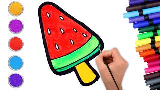 How To Draw Watermelon Popsicle 🍉 Easy Drawing And Coloring For Kids | HooplaKidz How To