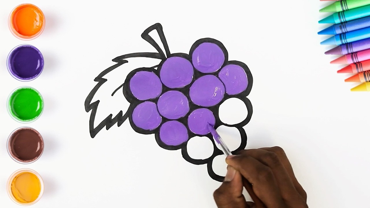 How To Draw Grapes  🍇 Fruits Drawing and Coloring | Chiki Art | HooplaKidz How To