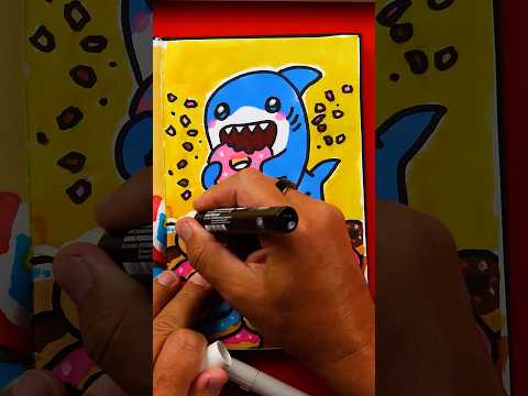 Sketchbook challenge - draw a shark eating your favorite treat! #artforkidshub 🦈🍩